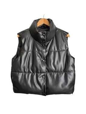 New Look Black Faux Leather Padded Puffer Vest Women’s Size 10 Petite / Large